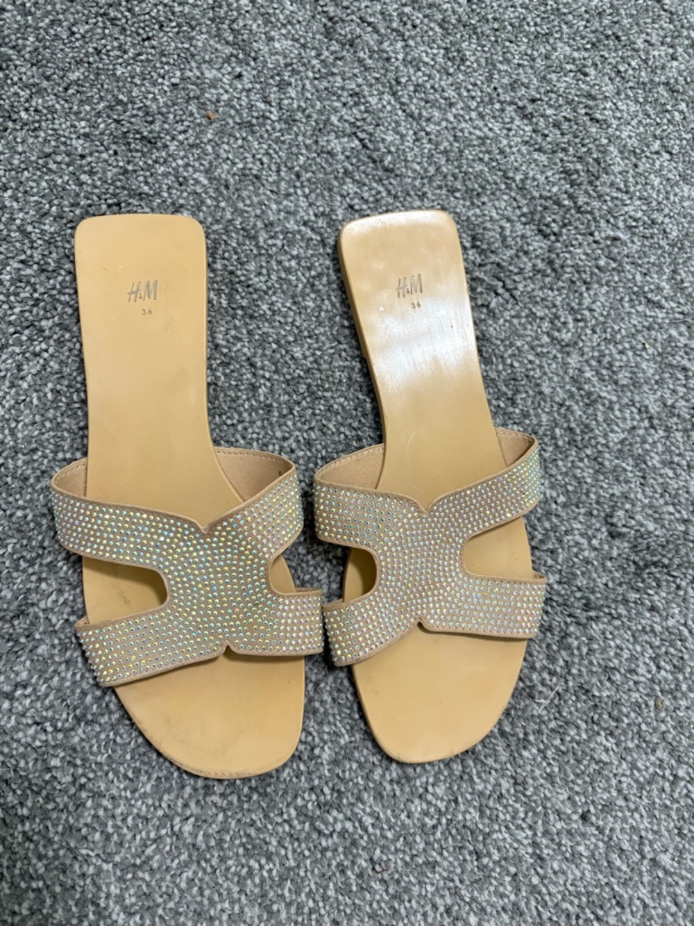 H&M Nude/Tan Rhinestone-Embellished Slide Mules - Picture 2 of 3